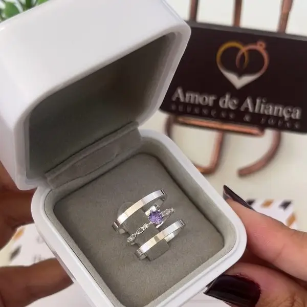 Aliança de Namoro Samira Lilás 2mm - Anel de Brinde