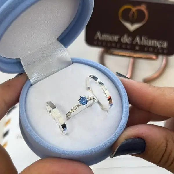 Aliança de Namoro Samira Azul 2mm - Anel de Brinde