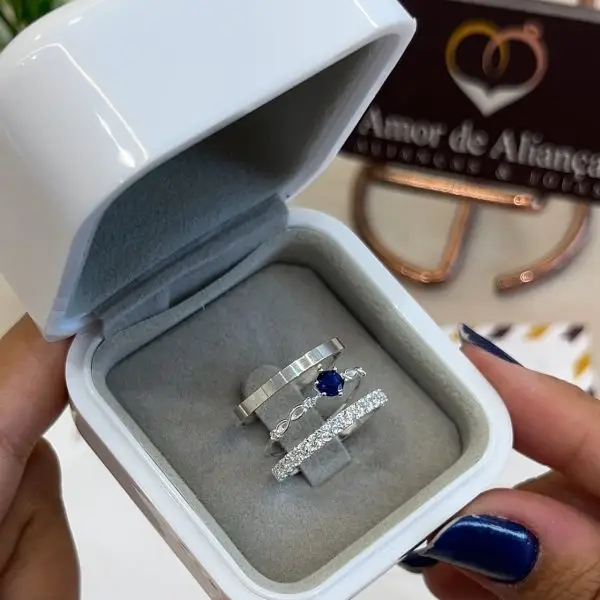 Aliança de Namoro Betina Azul 2mm - Anel de Brinde