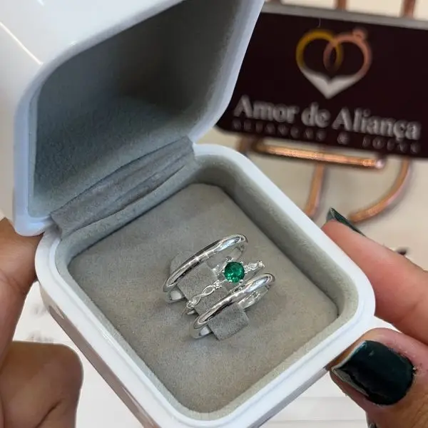 Aliança de Namoro Jasmim Green 2mm - Anel de Brinde