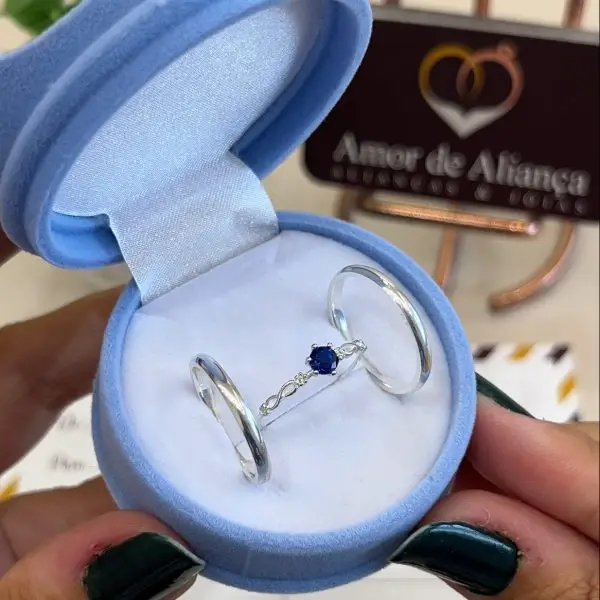Aliança de Namoro Jasmim Azul 2mm - Anel de Brinde