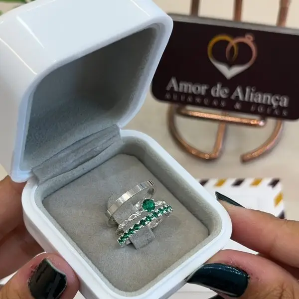 Aliança de Namoro Belize Green 2mm - Anel de Brinde